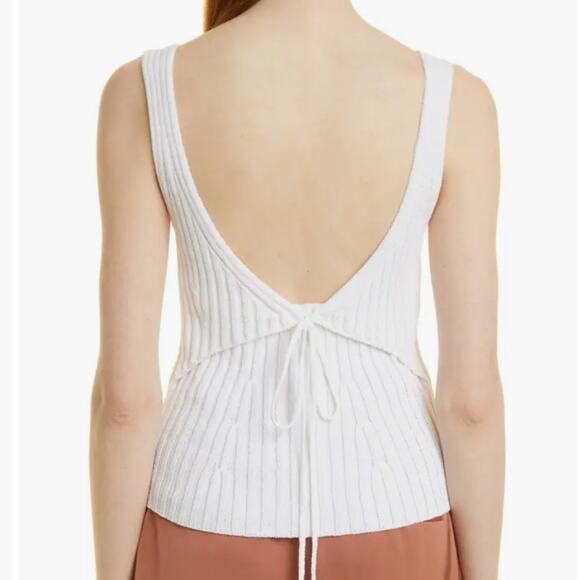 NEW Vince Rib Tie Back Cotton Blend White Ribbed Knit Tank Top - Picture 2 of 12